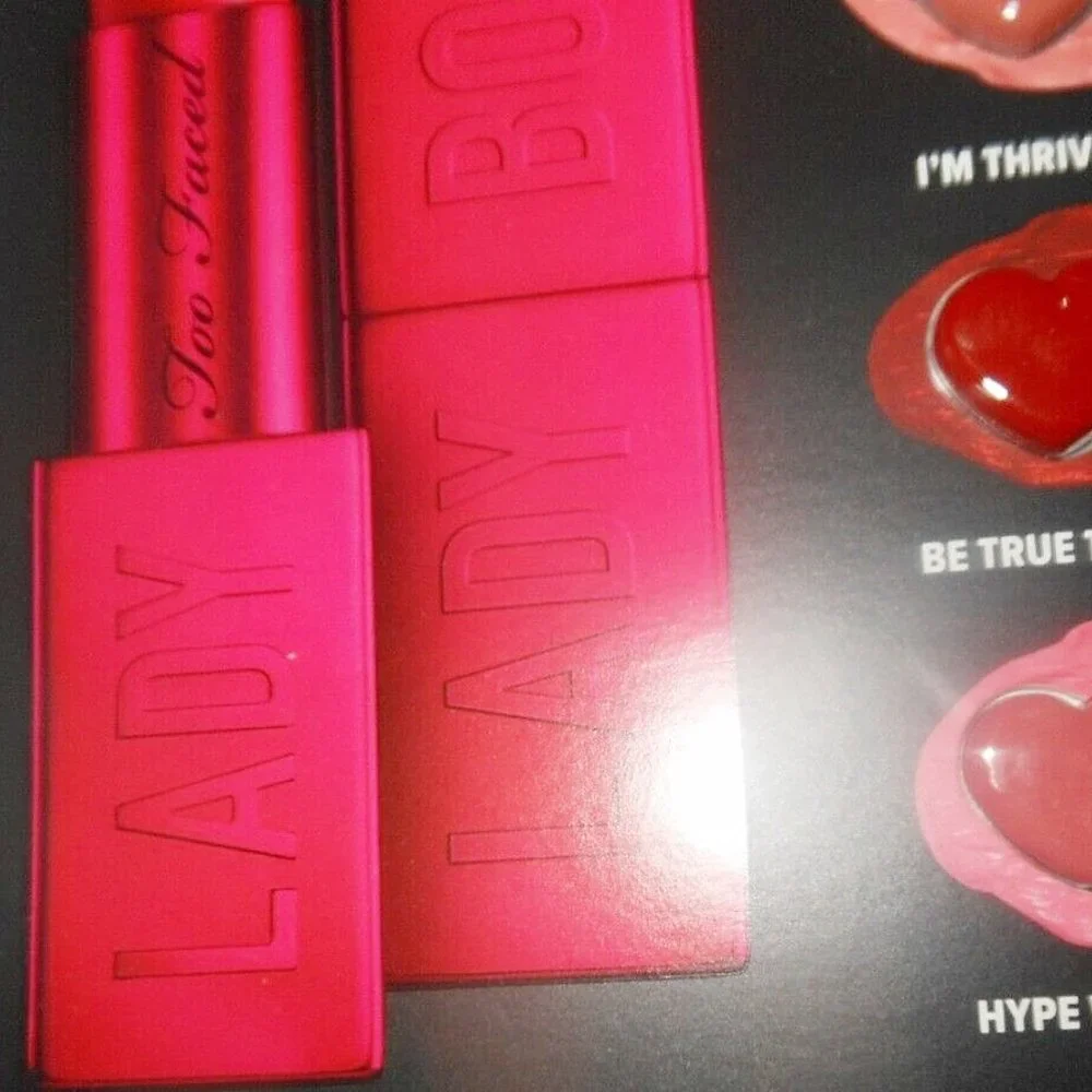 2 x Too Faced Lady Bold Lipstick 4 Samples Smooths Creamy Feather Resistence